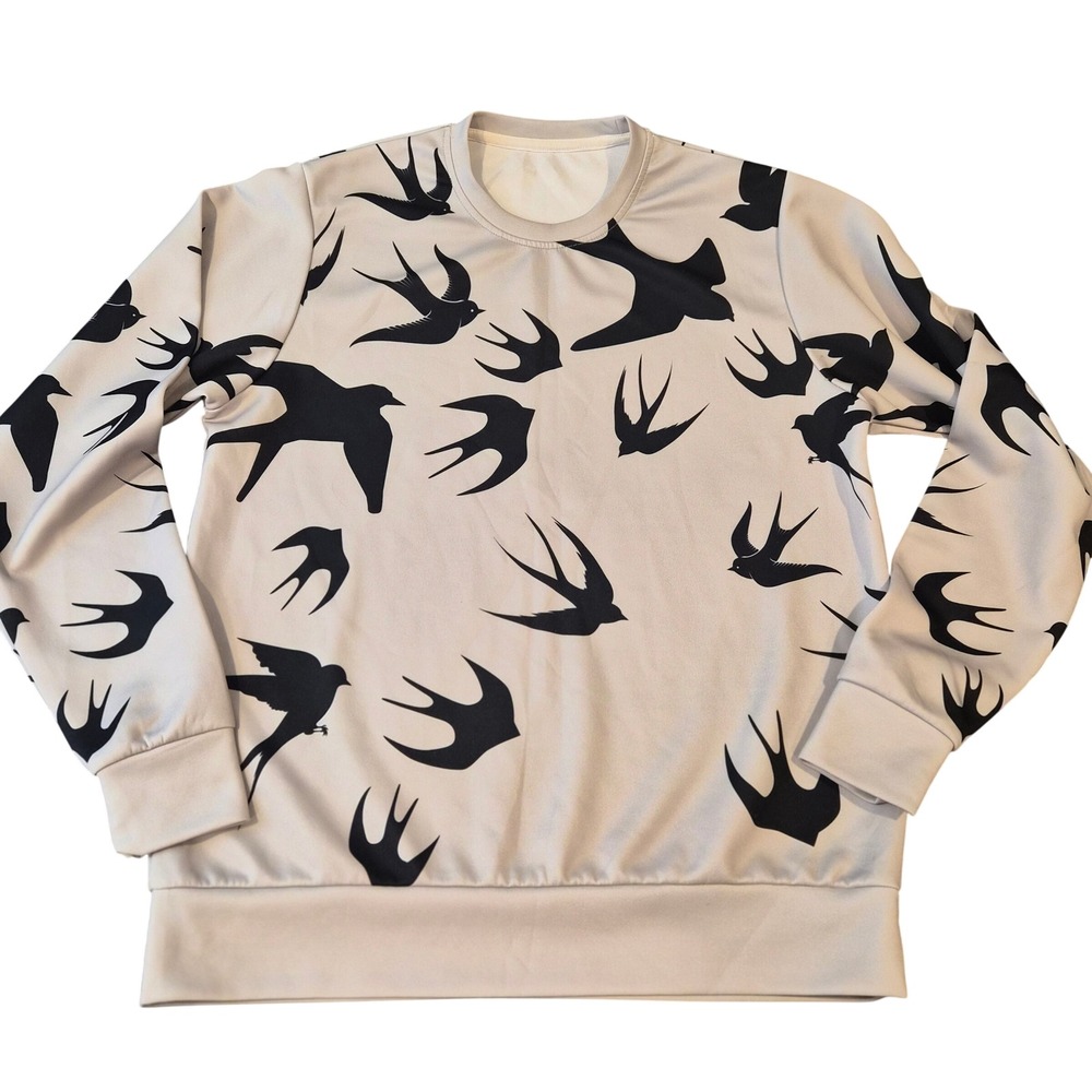65 MCMLXV Bird Print Sweatshirt Beige Black Graphic Crewneck SBSWA-305948-M